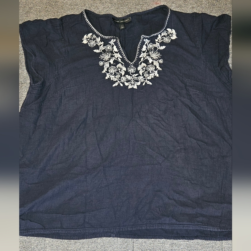 Navy Blue Embroidered Women's Top